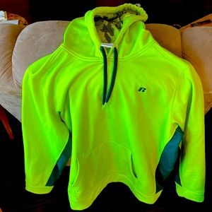 Russell athletic pullover sweatshirt, bright lime, green w dark green trim XXL